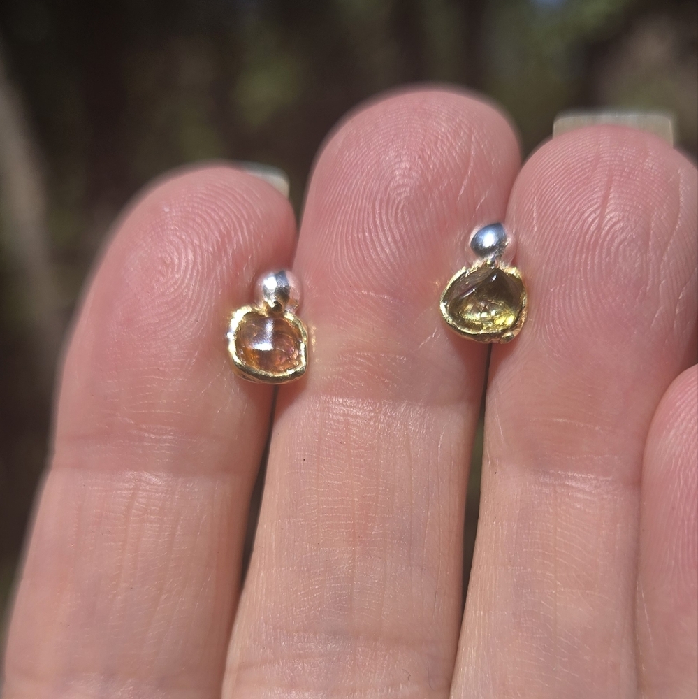 Tourmaline Natural Gemstone Sterling & Gold Earrings - Picture 5 of 8